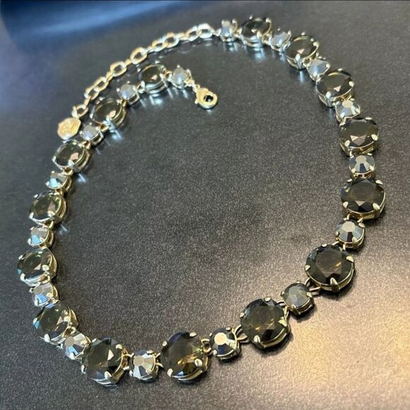 Graziano Glass Faceted Prong Greenish Smokey Quartz Color Necklace 20" - Picture 3 of 14